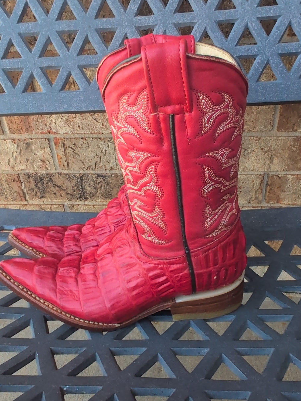 Kids Red Embossed Western Cowboy Boots